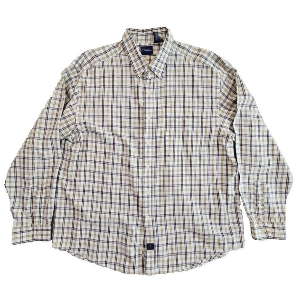 Catalina Plaid Shirt Men's XL Gray White Button-Up 100% Cotton Classic‎ EUC
